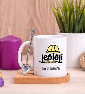 Jeoloji Mühendisi Ahşap Altlıklı Beyaz Kupa Bardak