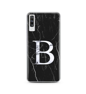 Samsung A7 (2018) Siyah Mermer Harf Tasarımlı Telefon Kılıfı B-Harfi 