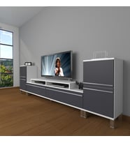Decoraktiv Ekoflex On2 Mdf Krom Ayaklı Tv Ünitesi Tv Sehpası (Beyaz - Antrasit)