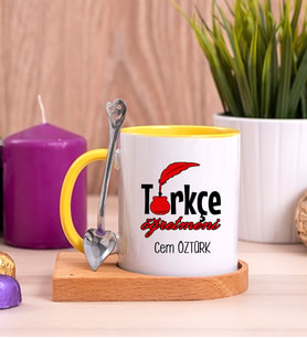 Türkçe Öğretmeni Ahşap Altlıklı Sarı Kupa Bardak