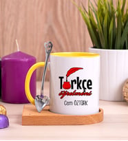 Türkçe Öğretmeni Ahşap Altlıklı Sarı Kupa Bardak