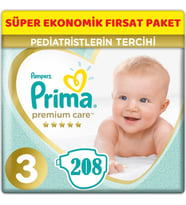 Prima Premium Care Bebek Bezi Beden:3 (6-10Kg) Midi 208 Adet Süper Ekonomik Fırsat Pk