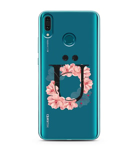 Pembe Çiçekli Harf Tasarım Süper Şeffaf Silikon Telefon Kılıfı Huawei Y9 (2019) 