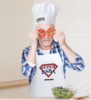 BK Gift Kişiye Özel Süper Baba Erkek Mutfak Önlüğü ve Aşçı Şapkası Seti-3 (Beyaz)