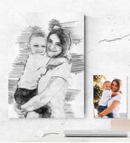 BK Gift Kişiye Özel Anne Oğul Karakalem Kanvas Tablo 50x70cm 1