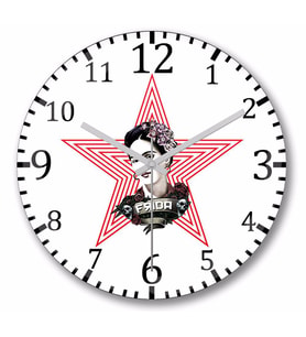 Frida Kahlo Duvar  Saati  Bombeli Gercek Cam