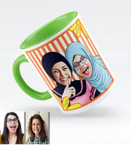 BK Gift Kişiye Özel Türbanlı Karikatürlü Yeşil Kupa Bardak 37y741
