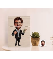 BK Gift Kişiye Özel Erkek Milyoner Karikatürlü Otantik Masaüstü Ahşap Palet Çerçeve-1 (Beyaz)