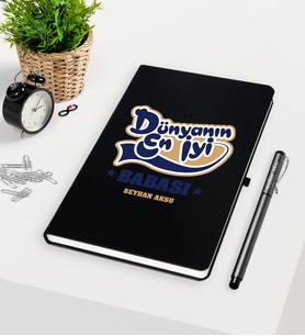 BK Gift Kişiye Özel Dünyanın En İyi Babası Siyah Defter Kalem Seti-2