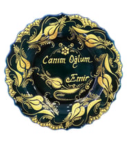 Kişiye Özel 30 Cm El İşlemesi Altın Yaldızlı İsim Yazılı Özel Kutulu Çini Tabak-  Kişiye Özel Duvar Süsü - Özel Kutulu Dekoratif Tabak