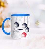 BK Gift Kişiye Özel Yılbaşı Mutlu Yıllar Mavi Kupa ve Kar Tanesi Kolye-13 (Model 1)