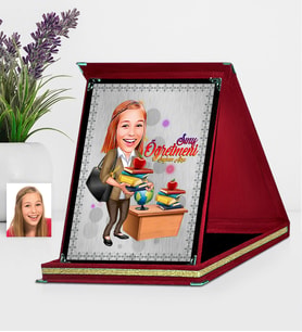 BK Gift Kişiye Özel Bayan Öğretmen Karikatürlü Kırmızı Plaket  4