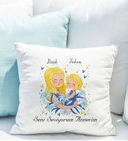 Kişiye Özel Seni Seviyorum Annecim Yastığı Anne-Kız