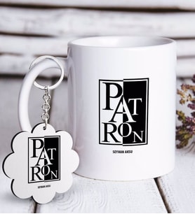 BK Gift Kişiye Özel Mesleki Patron Beyaz Kupa ve Anahtarlık Hediye Seti-10 (Model 1)
