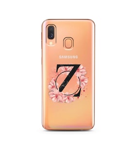 Pembe Çiçekli Harf Tasarım Süper Şeffaf Silikon Telefon Kılıfı Samsung A40 Z-Har