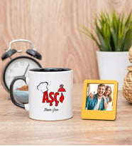 Aşçı Siyah Kupa Bardak ve Sarı Mini Fotoğraf Çerçevesi