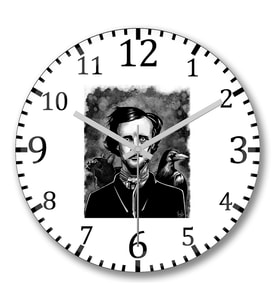 Nevermore  Edgar Allan Poe Duvar Saati Bombeli Gercek Cam
