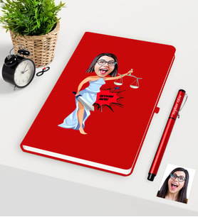 BK Gift Kişiye Özel Bayan Avukat Karikatürlü Kırmızı Defter Kalem Seti - 1