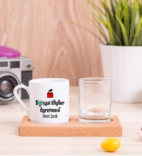Sosyal Bilgiler Öğretmeni Ahşap Sunumlu Türk Kahvesi Fincanı
