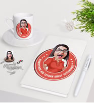 BK Gift Kişiye Özel Bayan Kolay Yetişmiyor Karikatürlü Beyaz Defter Kalem Türk Kahvesi Fincanı Seti-3 (Model 1)