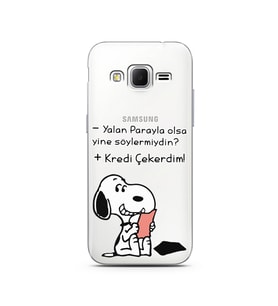 Snoopy Tasarımlı Süper Şeffaf Silikon Telefon Kılıfı Samsung Core Prime