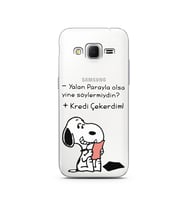 Snoopy Tasarımlı Süper Şeffaf Silikon Telefon Kılıfı Samsung Core Prime