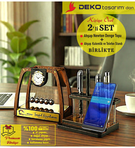 Kişiye Özel İsimli Öğretmen Müdür Doktor Hediyesi 2 li Set Newton Denge Topu + Kalemlik Telefon Standı