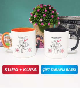 İkili Sen Başıma Gelen En Güzel Şeysin Sevgililer Günü Hediyesi Kupa Bardak Turuncu Siyah