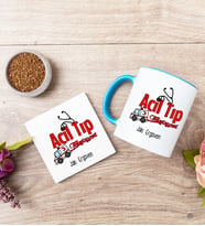 Acil Tıp Teknisyeni Mavi Kupa Bardak Ve Bardak Altlığı Seti