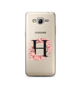 Pembe Çiçekli Harf Tasarım Süper Şeffaf Silikon Telefon Kılıfı Samsung Grand Pri
