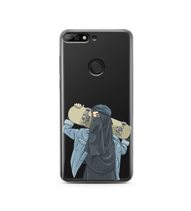Kaykay Kız Tasarım Süper Şeffaf Silikon Telefon Kılıfı Huawei Y7 2018