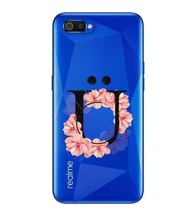Pembe Çiçekli Harf Tasarım Süper Şeffaf Silikon Telefon Kılıfı Oppo Realmi C2 Ü-