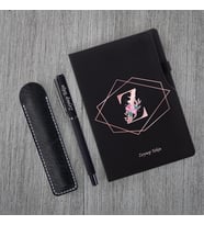 Kişiye Özel UV Baskılı  Harfli Siyah Defter Roller Kalem  Seti