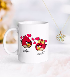 BK Gift Kişiye Özel Sevgililer Günü Kupa ve Çift İsimli Papatya Kolye-89 (Model 1)