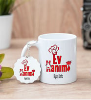 Ev Hanımı Beyaz Kupa Bardak Ve Anahtarlık Set