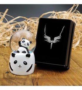 Sevimli Panda Işıklı Mini Kar Küresi & Mikail Melek Kolye