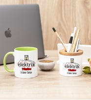 Elektrik Teknikeri Yeşil Kupa Bardak Ve Kalemlik Seti