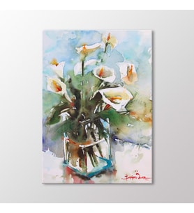 Arty Tablo Suluboya Vazoda Çiçekler Tablo (Karışık)