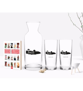 BK Gift Kişiye Özel Renkli Baskılı Denizli Tasarımlı Turistik İkili Rakı Bardağı Karaf ve Cep Kitabı Hediye Seti-2 (Model 1)