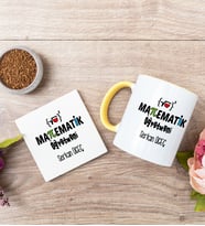 Matematik Öğretmeni Sarı Kupa Bardak Ve Bardak Altlığı Seti