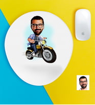 BK Gift Kişiye Özel Bay Motorcu Karikatürlü Bilek Destekli Mouse Pad (Beyaz)