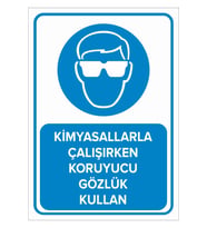 MIGNATIS - Kimyasallarla Çalışırken Koruyucu Gözlük Kullan Levhası - Sac Malzeme 25x35cm