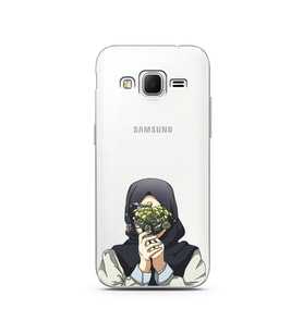 Kapalı Çiçekli Kız Tasarımlı Süper Şeffaf Silikon Telefon Kılıfı Samsung Core Pr