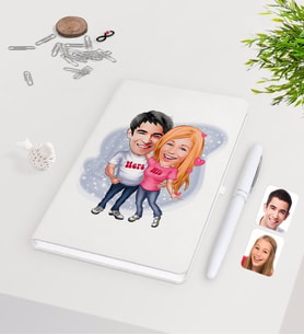 BK Gift Kişiye Özel Sevgililer Karikatürlü Beyaz Defter Kalem Seti-5