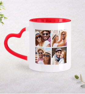 BK Gift Kişiye Özel Kare 4 Fotoğraflı Kırmızı Kalpli Kupa Bardak-2