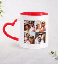BK Gift Kişiye Özel Kare 4 Fotoğraflı Kırmızı Kalpli Kupa Bardak-2