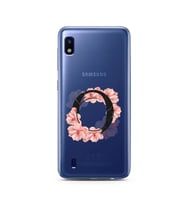 Pembe Çiçekli Harf Tasarım Süper Şeffaf Silikon Telefon Kılıfı Samsung A10 O-Har