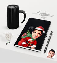 BK Gift Kişiye Özel Yılbaşı Bay Karikatürlü Siyah Defter Kalem Termos Mug Seti - 4