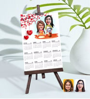 BK Gift Kişiye Özel 15x21 cm Fotoğraf Kartlı Anne Kız Karikatürlü Şövaleli 2024 Takvim -2 (Beyaz)
