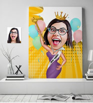 BK Gift Kişiye Özel Bayan Güzellik Kraliçesi Karikatür Kanvas Tablo 70x100cm 1